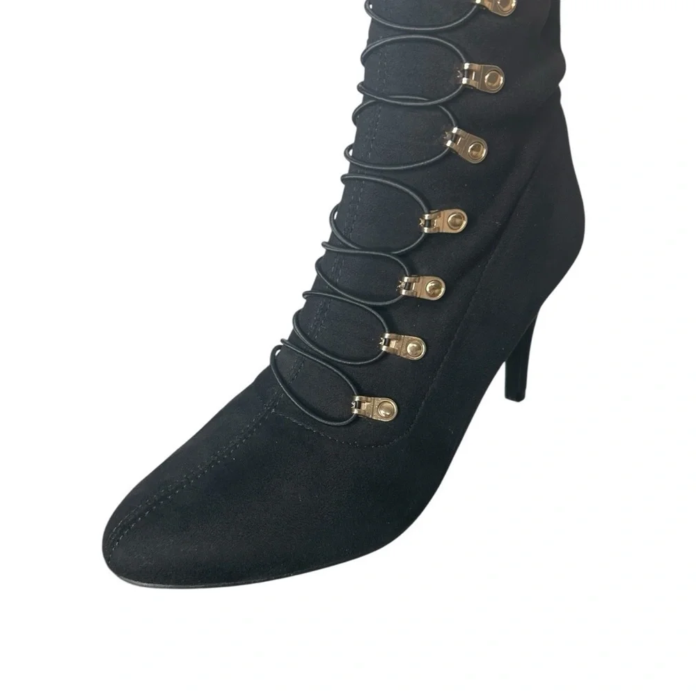 Journee Trill Black Wide Calf Thigh High Heeled Lace Up Boot Women’s Size 8.5